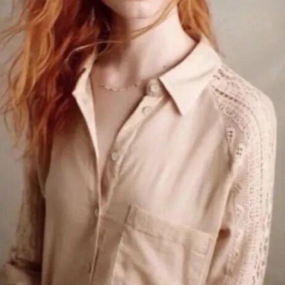 ANTHROPOLOGIE Holding Horses Crochet Sleeve Shirt - Picture 5 of 5